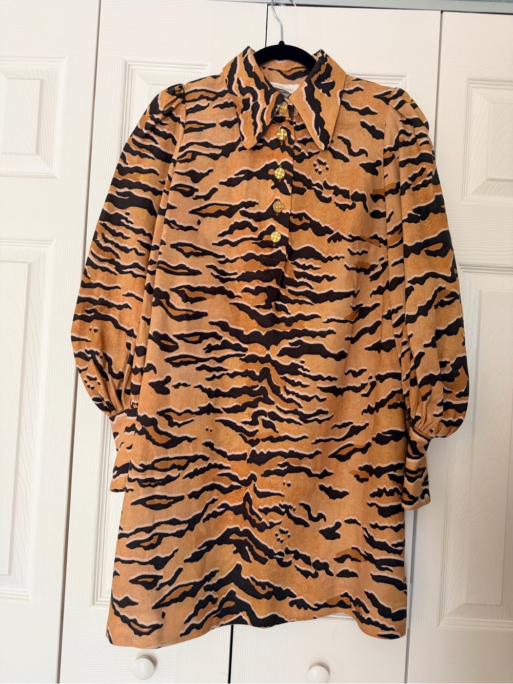 Zimmermann 100% Linen Tiger-Print Mini Dress in Tan and Black - Picture 5 of 12
